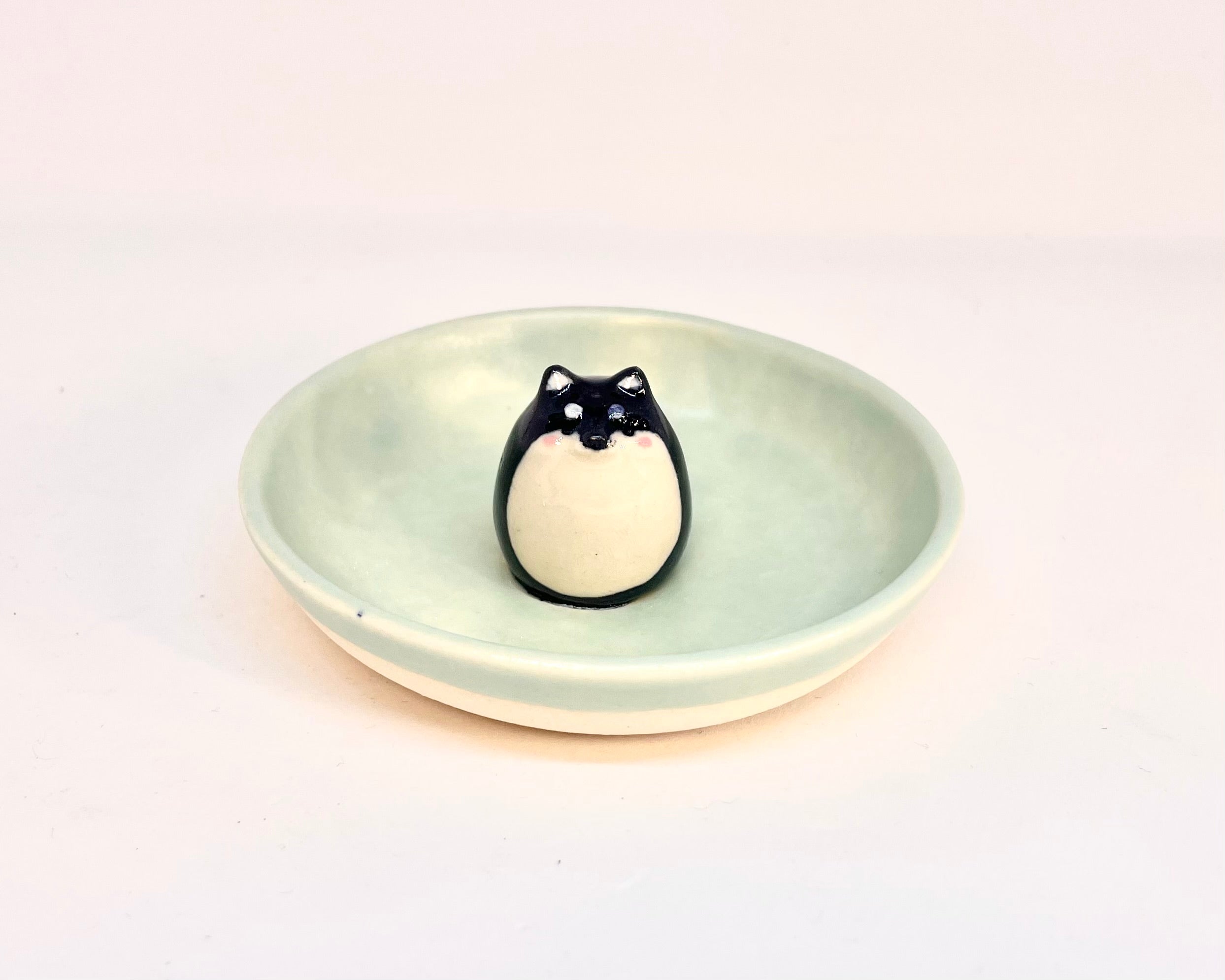 Ring Dish -  Black Shiba Inu - Satin Turquoise Glaze