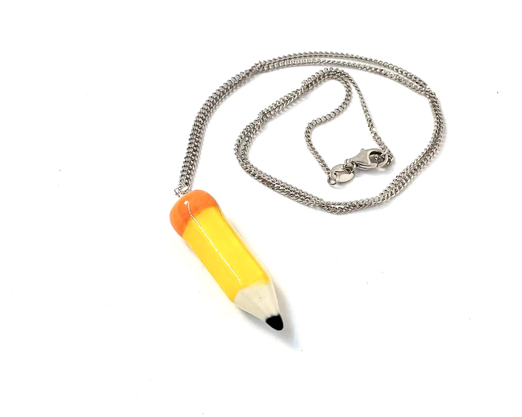 Ceramic Pencil - Sterling Silver Necklace