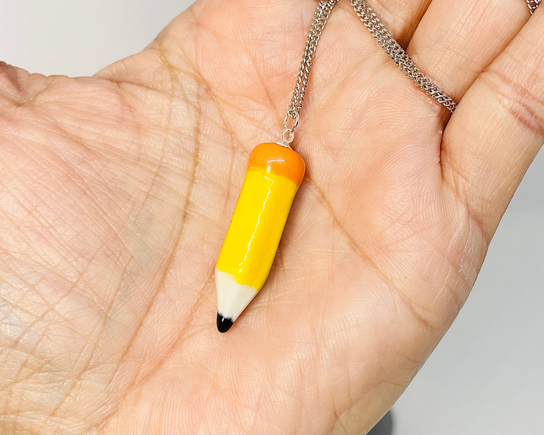 Ceramic Pencil - Sterling Silver Necklace