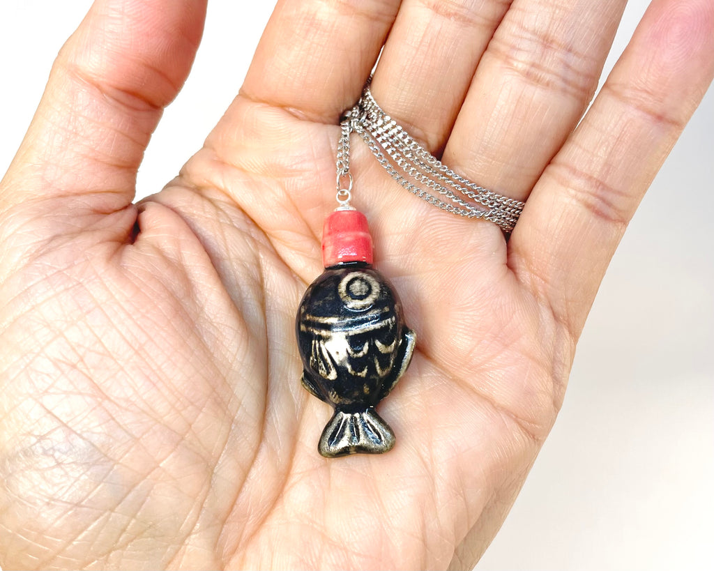 Ceramic Fish Soy Sauce Bottle - Sterling Silver Necklace