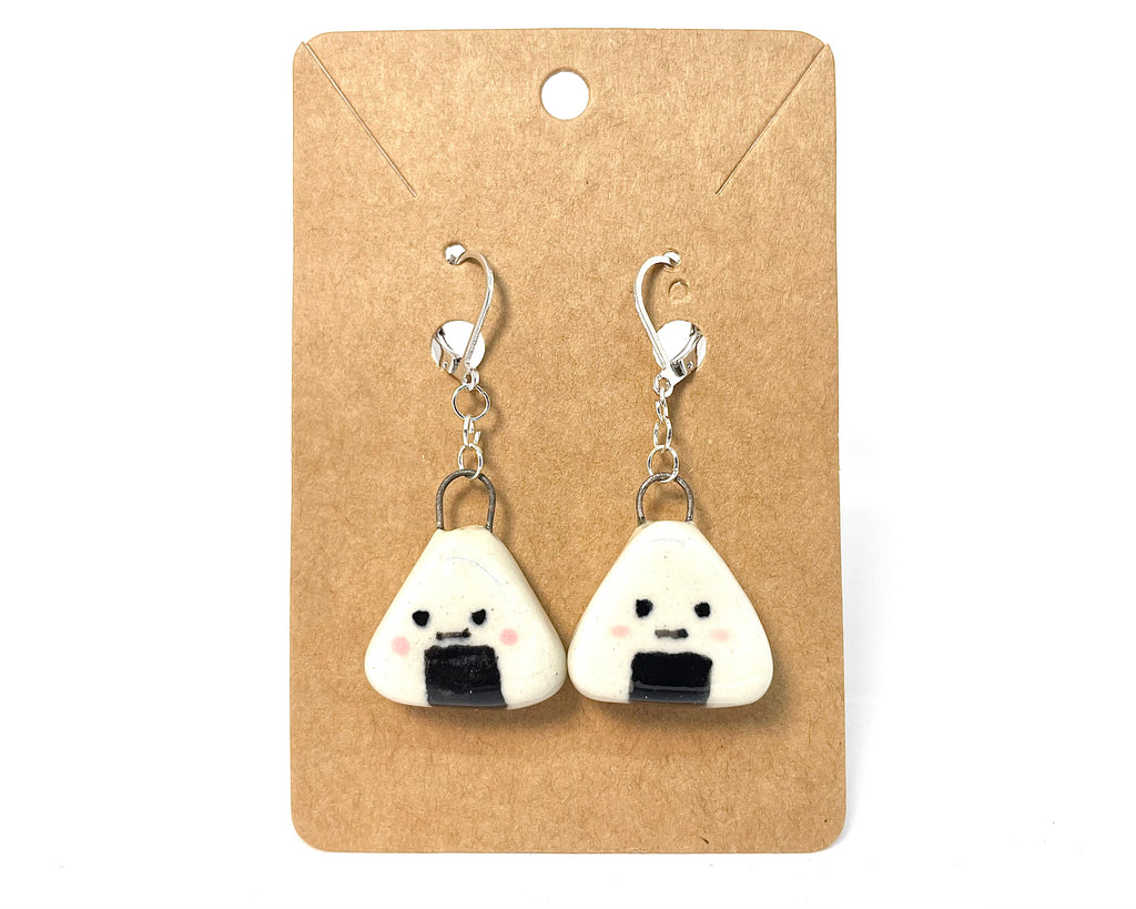 Handmade Ceramic Onigiri Earrings - Japanese Food Jewelry