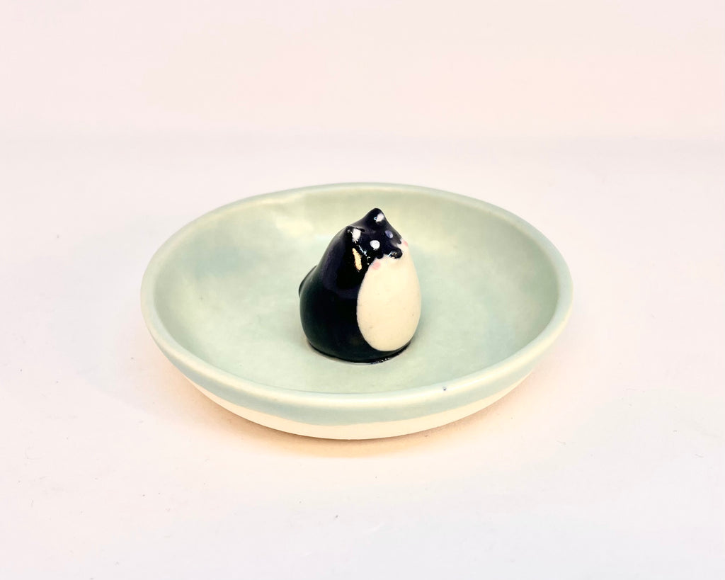 Ring Dish -  Black Shiba Inu - Satin Turquoise Glaze