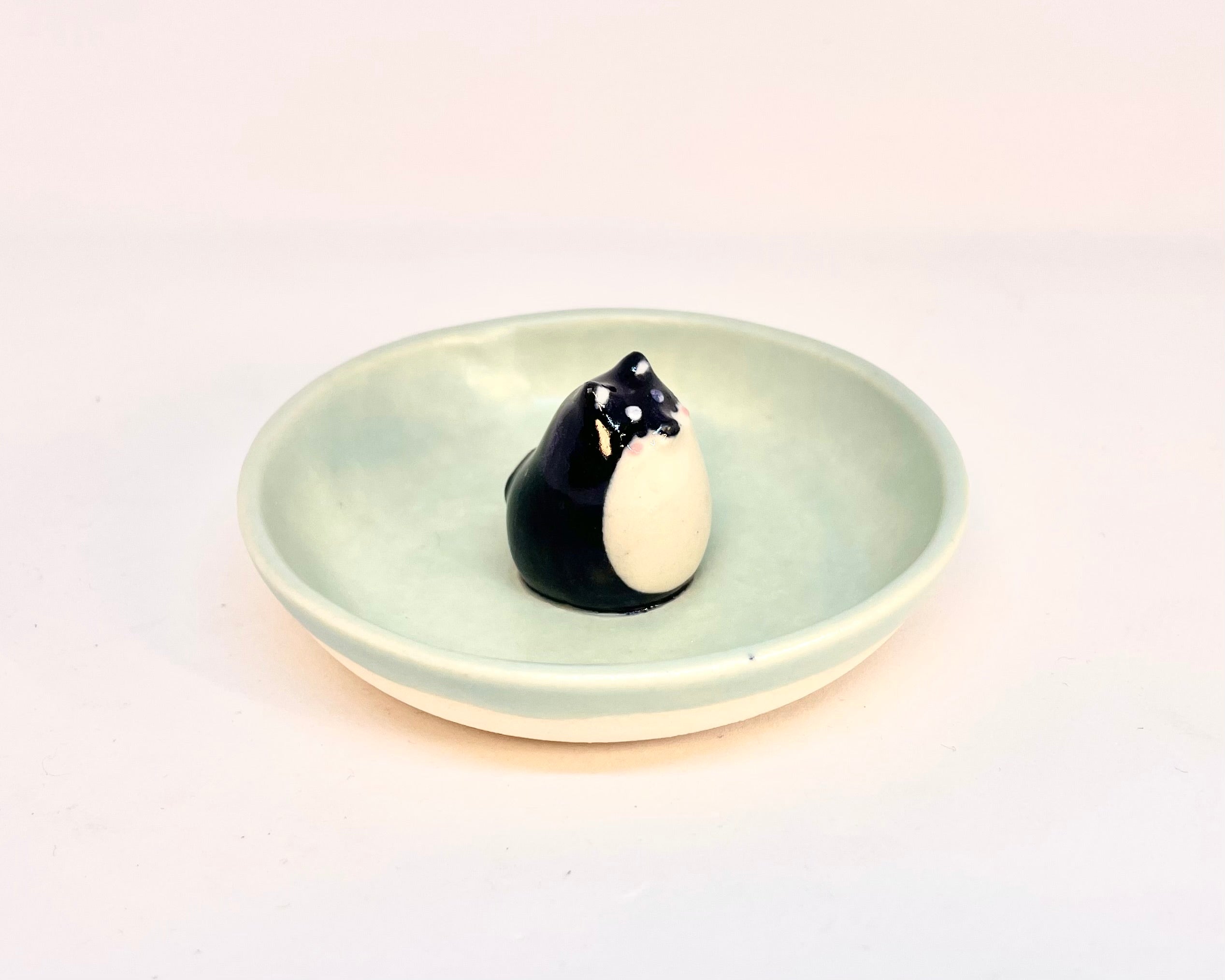 Ring Dish -  Black Shiba Inu - Satin Turquoise Glaze
