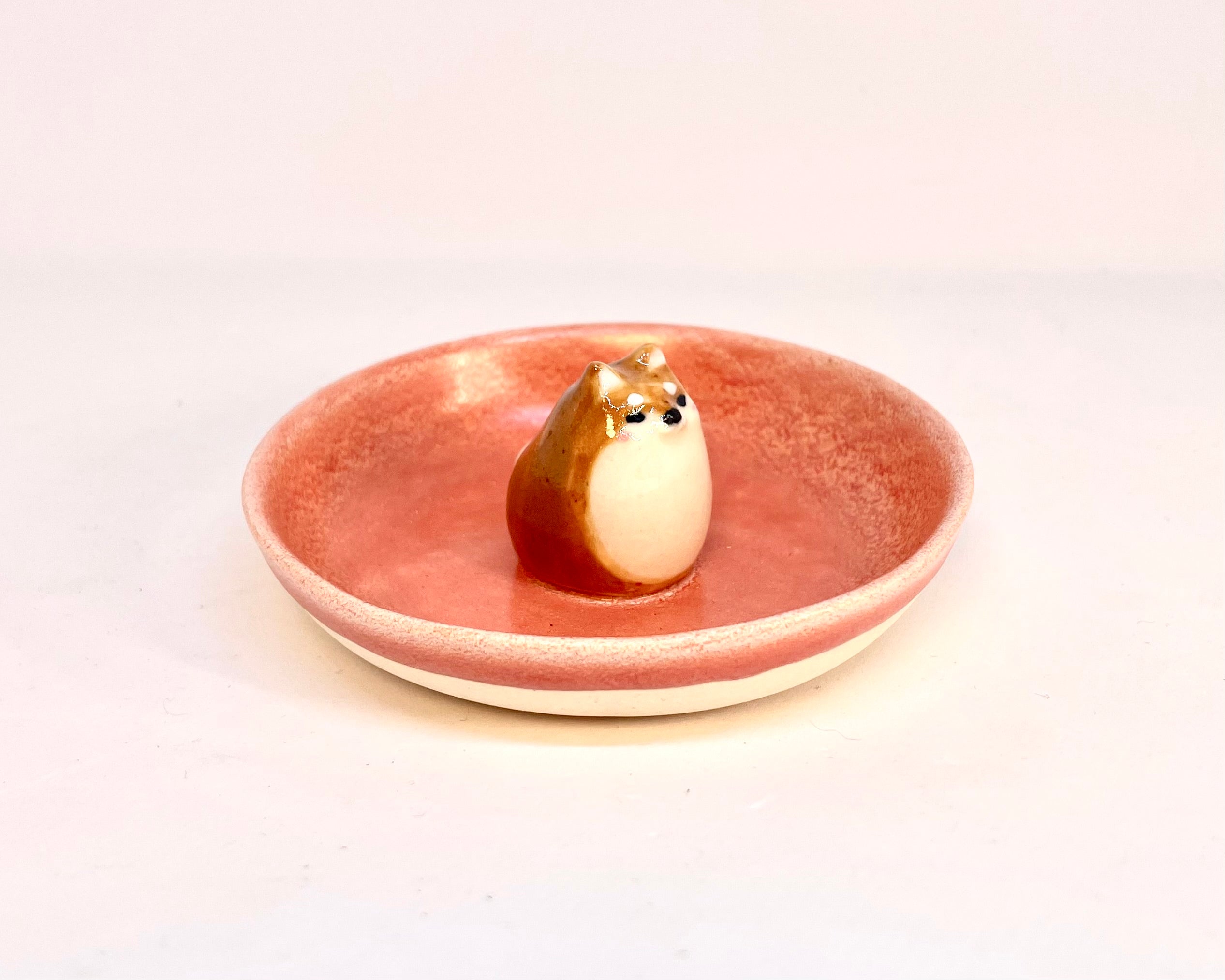 Ring Dish -  Brown Shiba Inu - Shino Salmon Glaze