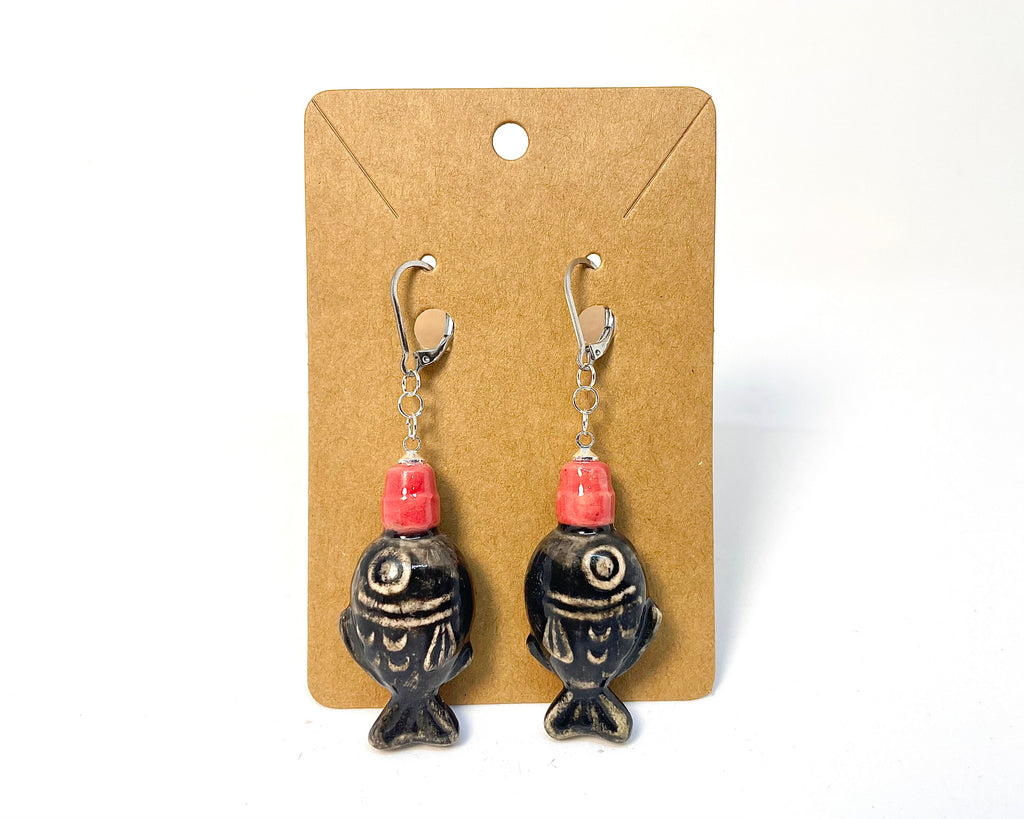 Handmade Ceramic Fish Soy Sauce Bottle Earrings
