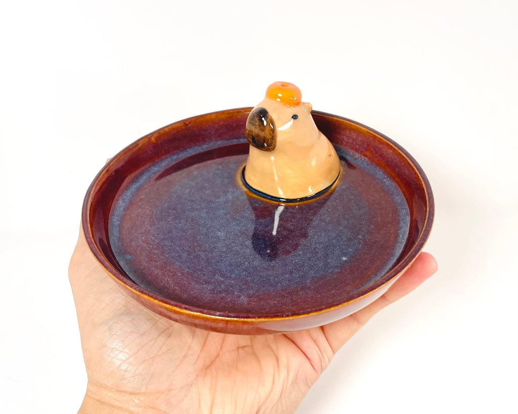 Handmade Capybara Incense Burner & Trinket Tray - Ceramic Animal Decor