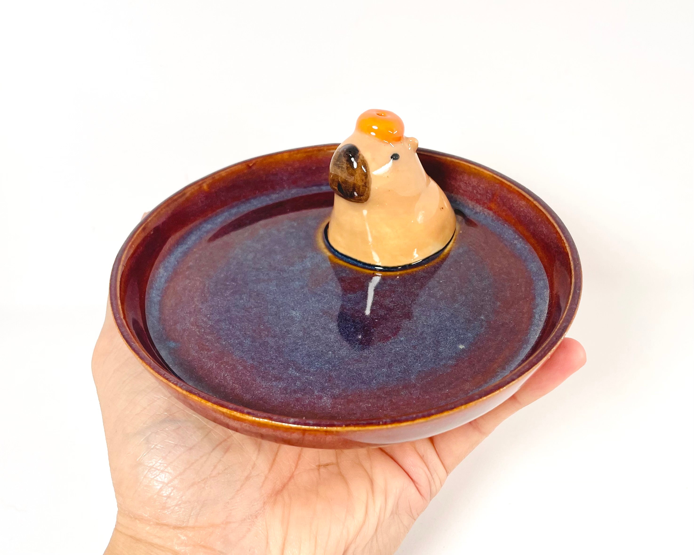 Handmade Capybara Incense Burner & Trinket Tray - Ceramic Animal Decor
