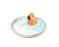 Ceramic Capybara ring holder/ incense holder with a blue speckled base 