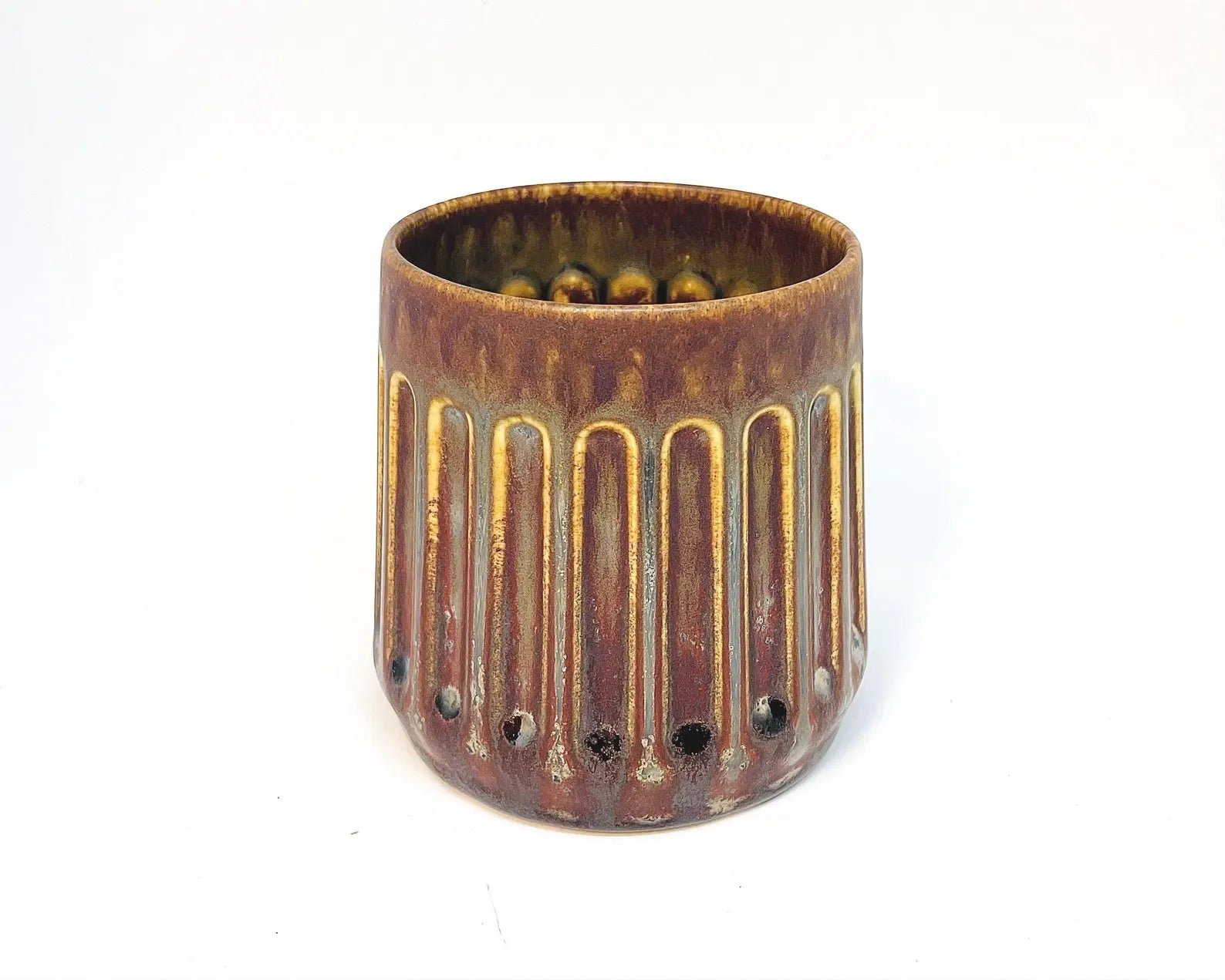 Doric design cup with copper ore glaze