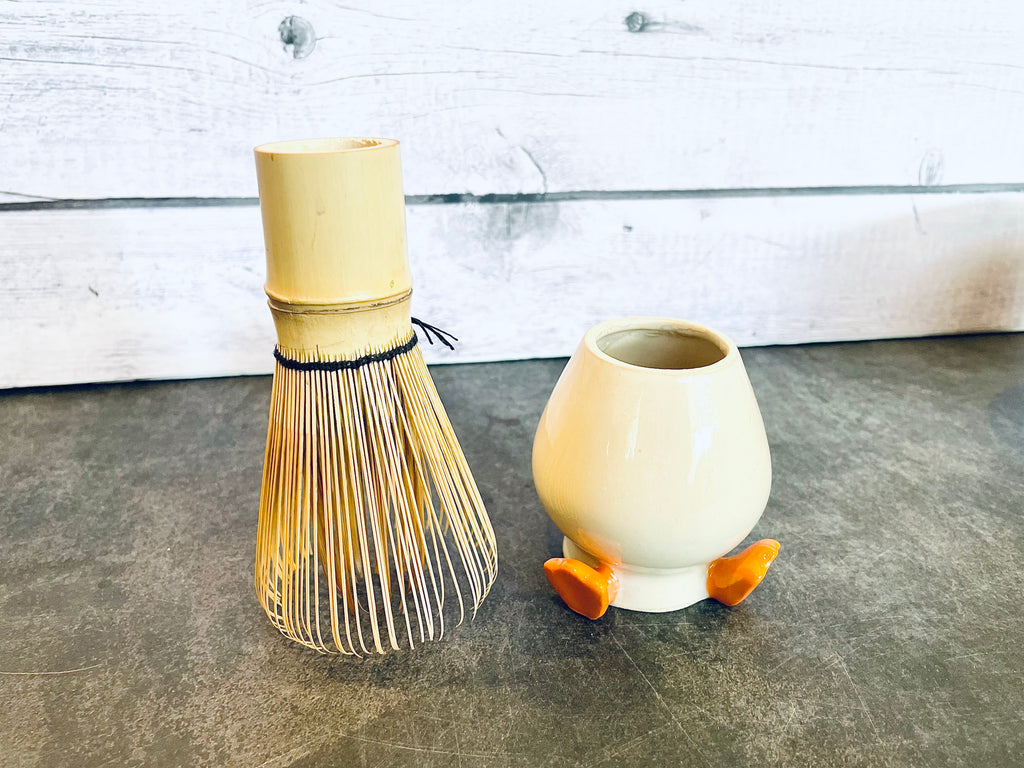 White ceramic duck feet matcha whisk holder handmade pottery chasen stand