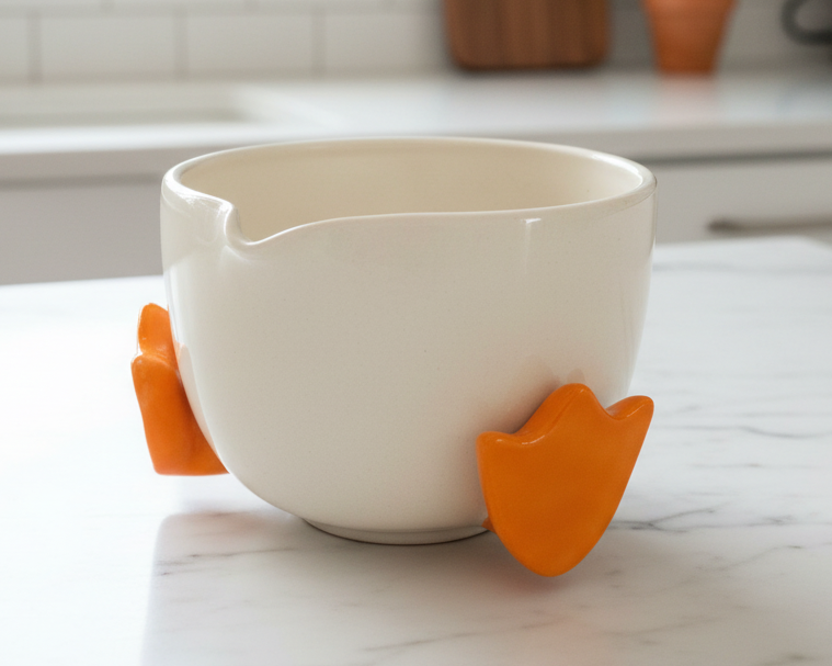 Handmade White Duck Ceramic Matcha Bowl - Unique Japanese Tea Ceremony Gift