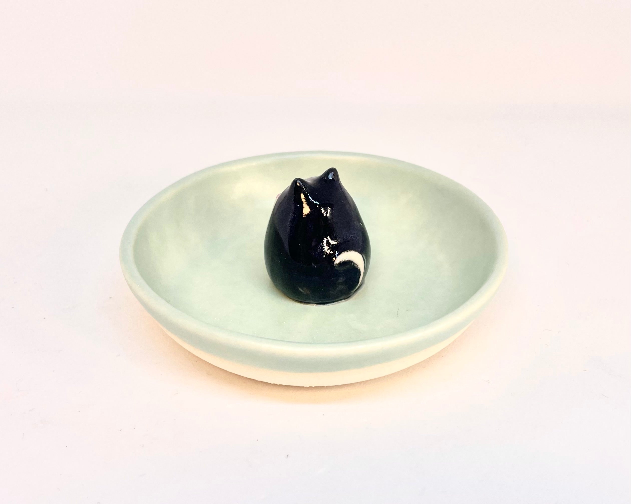 Ring Dish -  Black Shiba Inu - Satin Turquoise Glaze