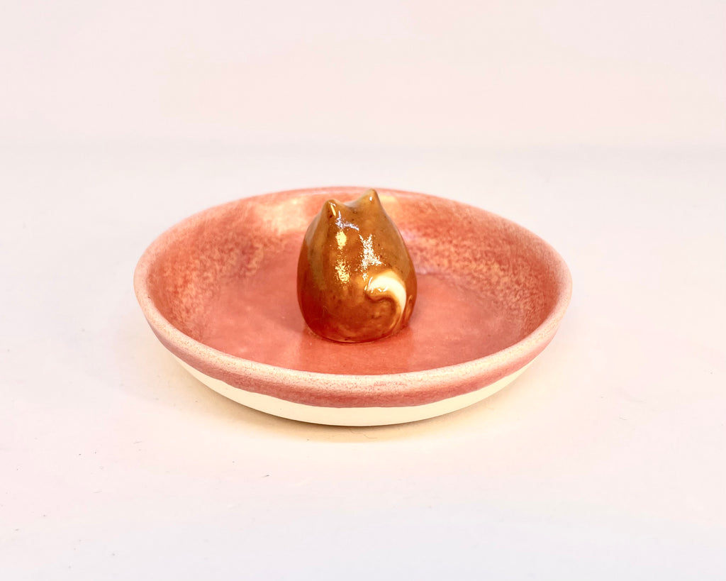 Ring Dish -  Brown Shiba Inu - Shino Salmon Glaze