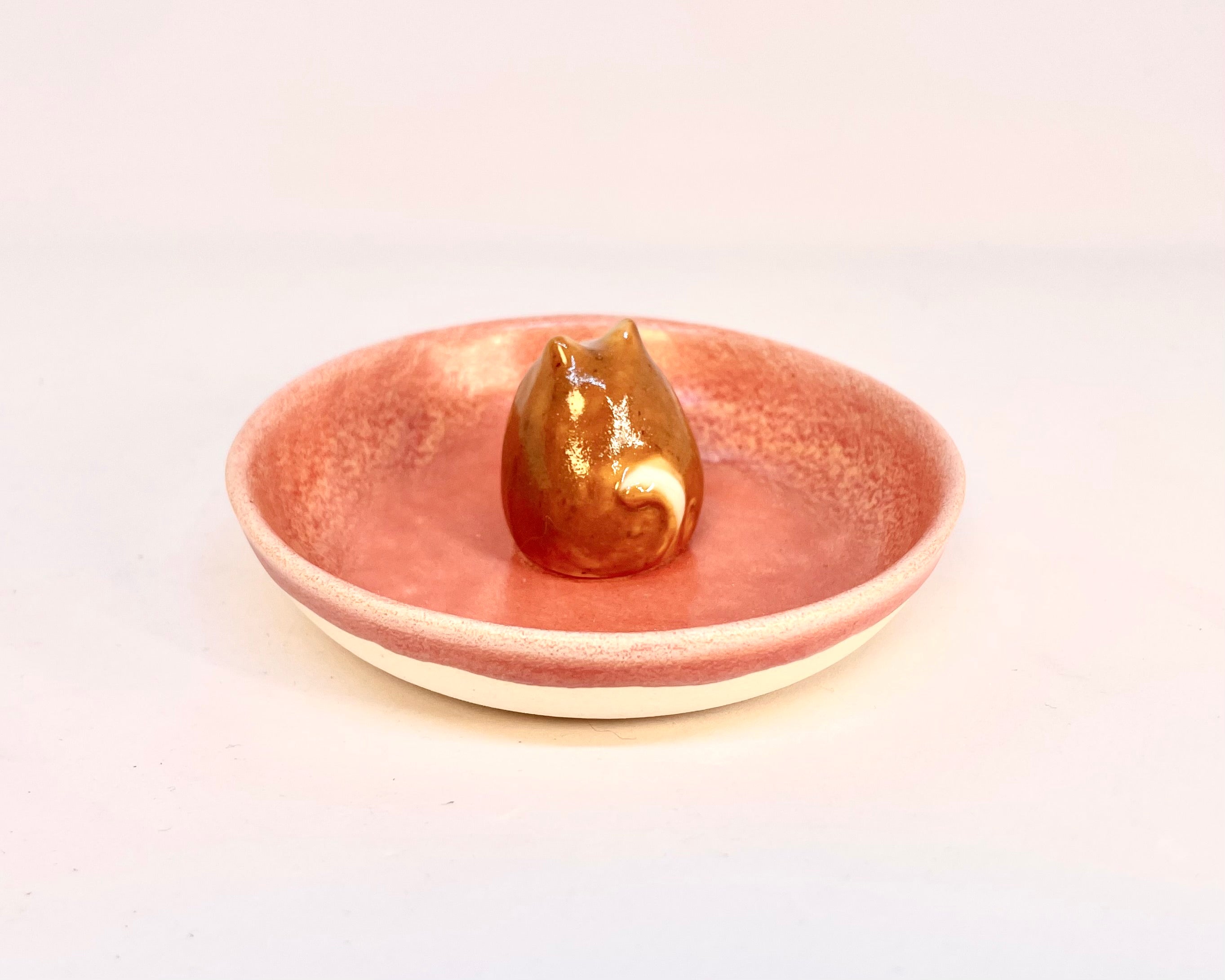 Ring Dish -  Brown Shiba Inu - Shino Salmon Glaze