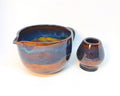 Tiger's eye with stone denim glaze ceramic matcha bowl with whisker holder