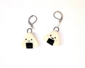 Pair of onigiri-shaped earrings on a white background